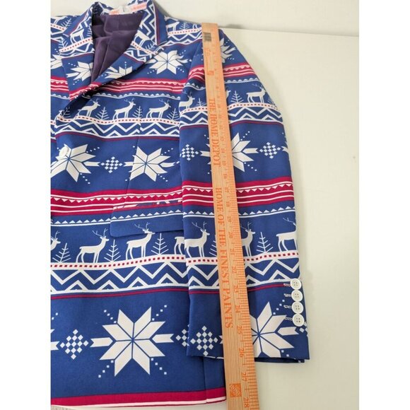 OppoSuits Reindeer Snowflake Blazer Mens Size 46 Blue Christmas Holiday Jacket - Picture 7 of 10